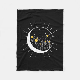 Sun Moon Solar Eclipse Flower Planets Funny Space Fleece Blanket