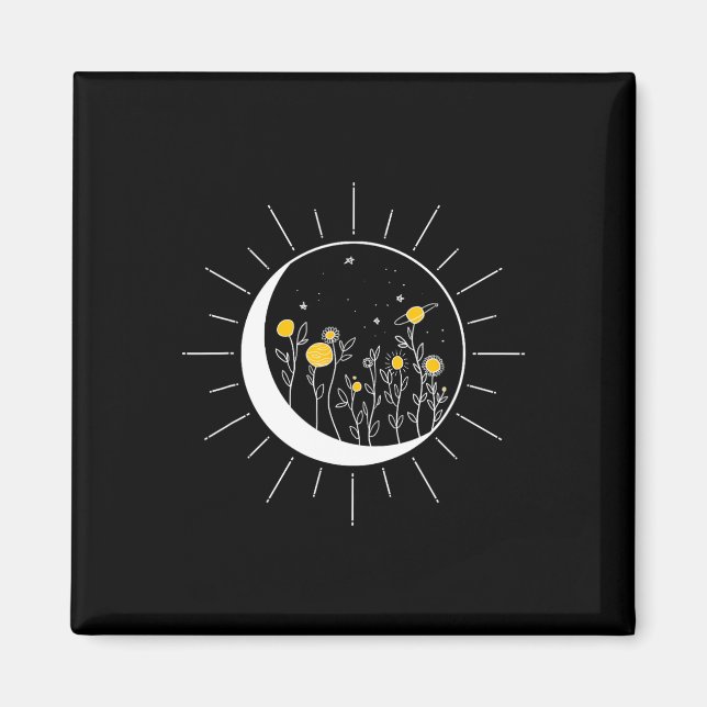 Sun Moon Solar Eclipse Flower Planets Funny Space  Magnet (Front)