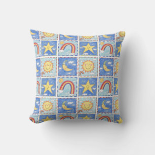 Sun, Moon, Star and Rainbow Throw Pillow