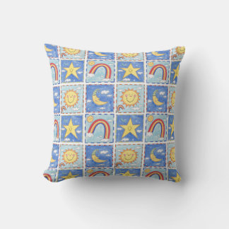 Sun, Moon, Star and Rainbow Throw Pillow
