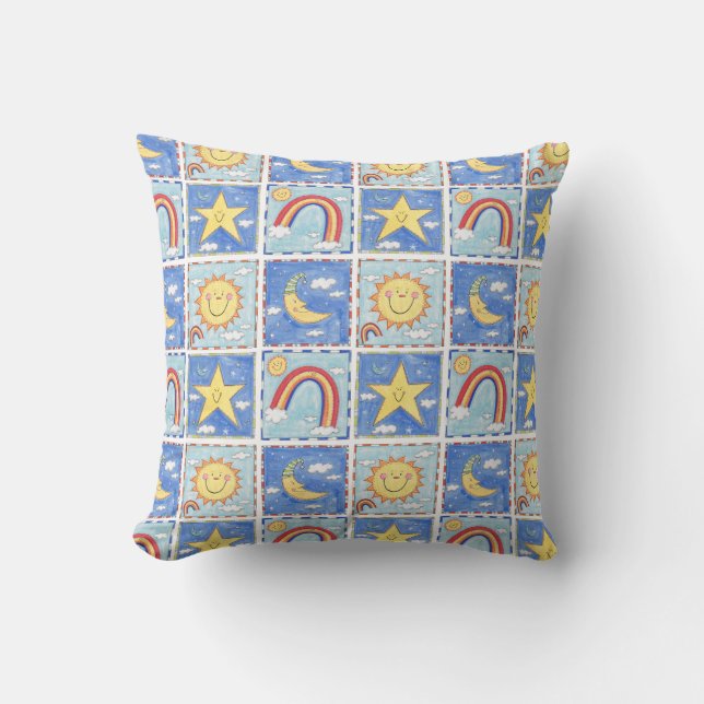 Sun, Moon, Star and Rainbow Throw Pillow (Front)