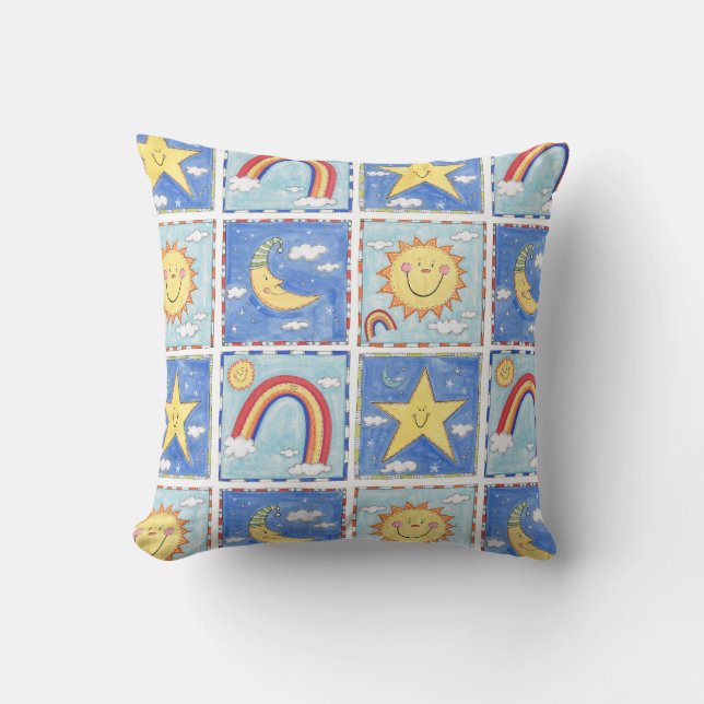 Sun, Moon, Star and Rainbow Throw Pillow (Front)