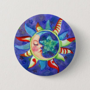 SUN, MOON & STARS by SHARON SHARPE 2 Inch Round Button