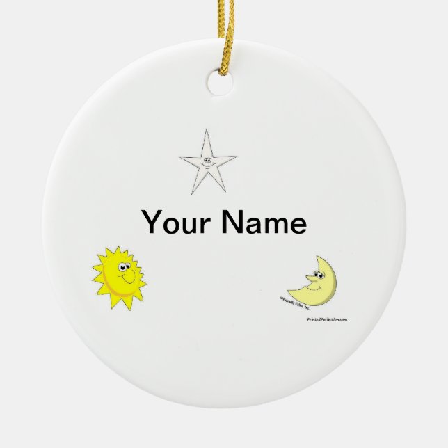 Sun, Moon, Stars Ceramic Ornament (Front)