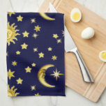 Sun, Moon & Stars 🌞🌛⭐ Kitchen Towel<br><div class="desc">🌞🌛⭐ Sun,  Moon & Stars on a dark blue background (not only) a great design when your kitchen interior is blue and yellow.  👉 More items with this design:  www.zazzle.com/aura2000/sun moon stars</div>