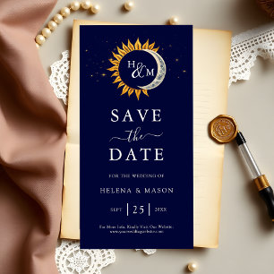 Sun Moon Stars Monogram Navy Blue Wedding Save The Date