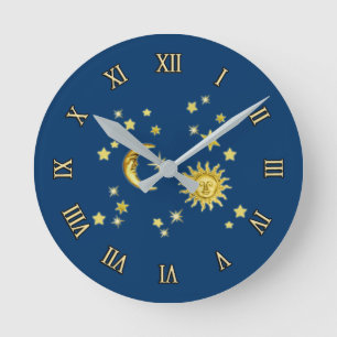 Sun, Moon & Stars Round Clock