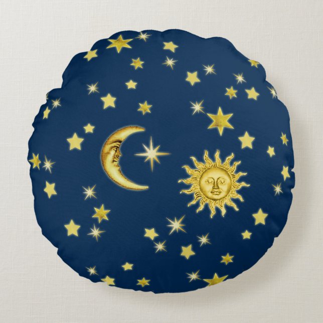 Sun, Moon & Stars Round Pillow (Front)