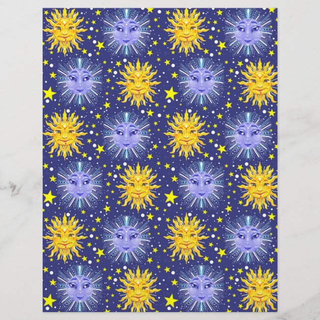 Sun Moon Stars scrapbook paper 8.5x11 (Front)