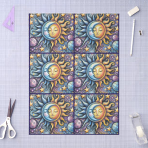 Sun Moon Stars Whimsical Decoupage Tissue Paper
