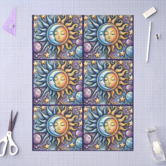 Sun Moon Stars Whimsical Decoupage  Tissue Paper (Craft)