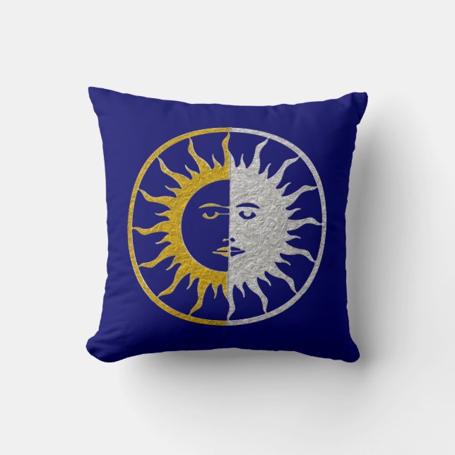 SUN & MOON Symbol - gold silver Throw Pillow (Front)
