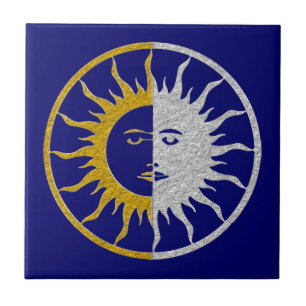 SUN & MOON Symbol - gold silver Tile