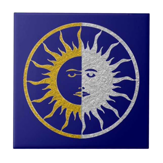 SUN & MOON Symbol - gold silver Tile (Front)