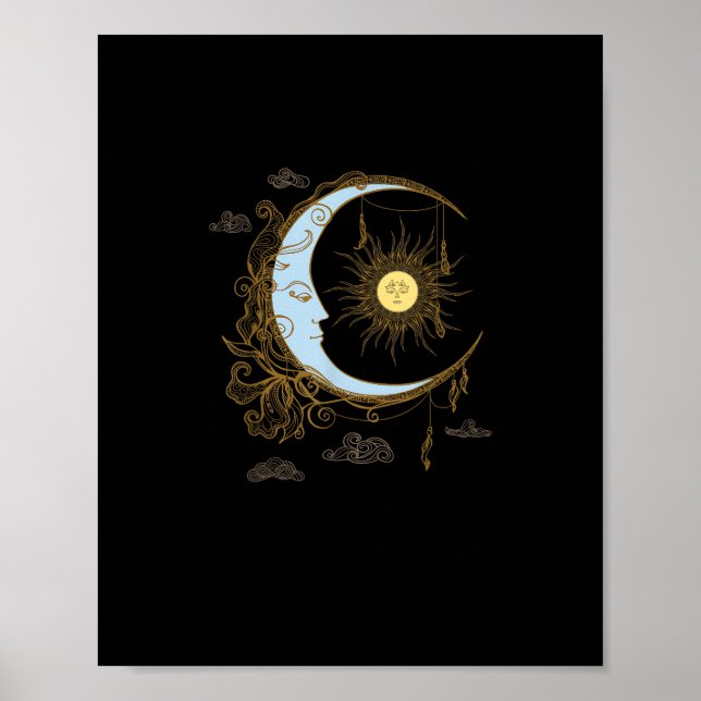 Sun Moon Vintage 90s Witch Whimsigoth Aesthetic Poster (Front)