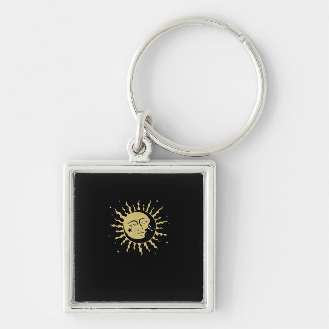 Sun Moon With 90s Witch Whimsigoth Aesthetic Keychain (Front)