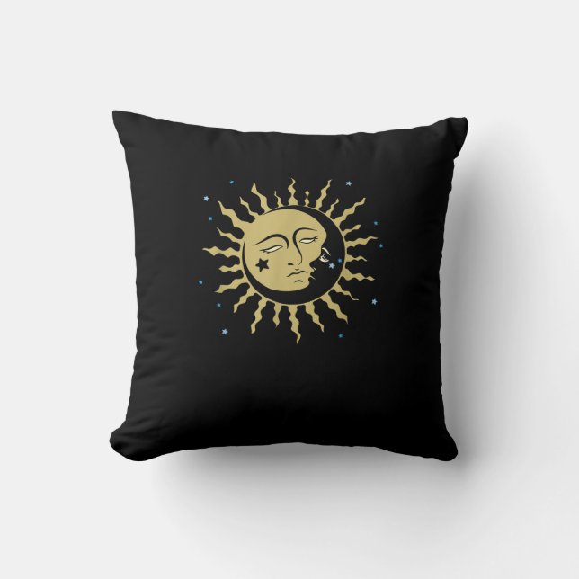 Sun Moon With 90s Witch Whimsigoth Aesthetic Throw Pillow (Front)