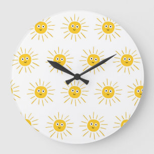 Sun motifs: vintage sketchy seamless. large clock