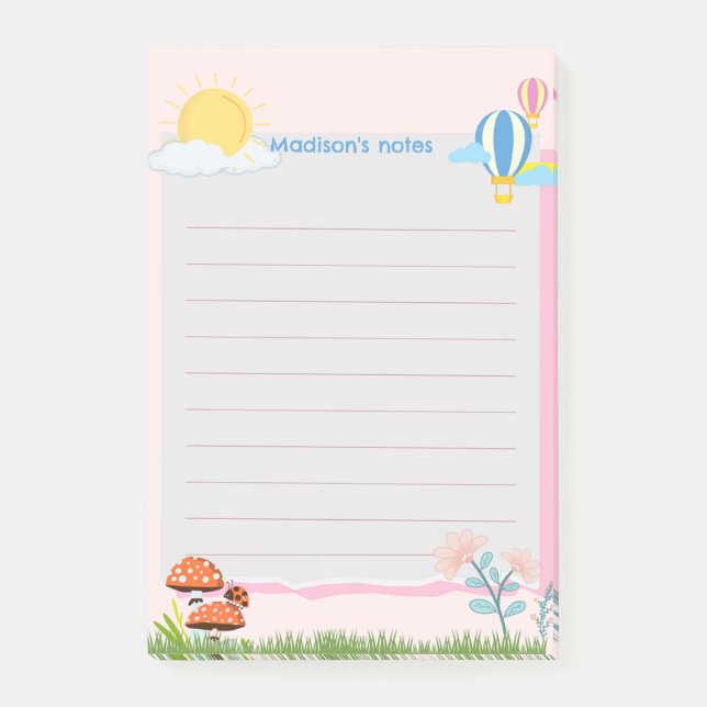 Sun Mushrooms Air Hot Balloons Post-it Notes (Front)