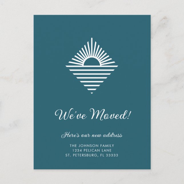 Sun Ocean Teal Blue Coastal New Address Announcement Postcard (Front)