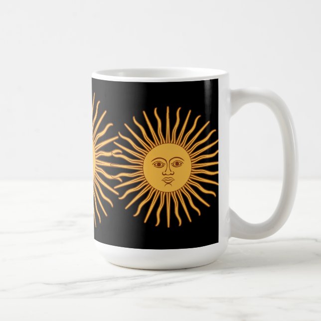 Sun of May Inca Symbol Gold Sun Face Rays on Black Coffee Mug (Right)