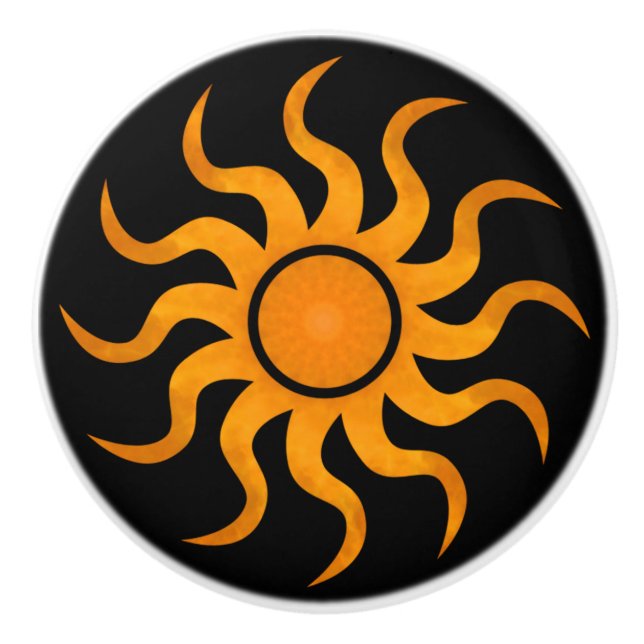 Sun On Black Decorative Ceramic Knob  (Front)