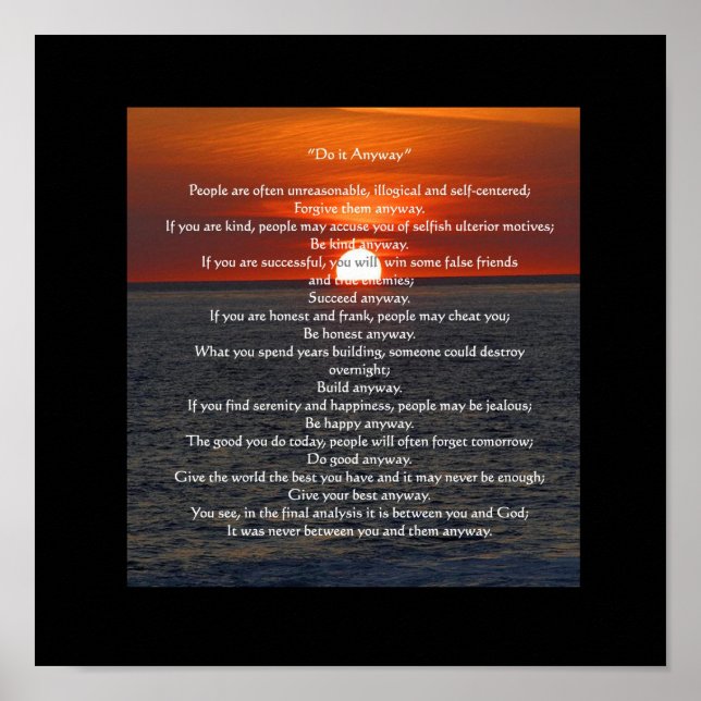 Sun on Ocean in Black "Do It Anyway" Poster (Front)