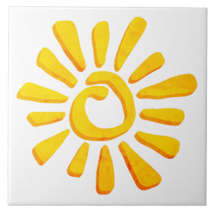 Sun orange yellow drawing texturized tribal tile