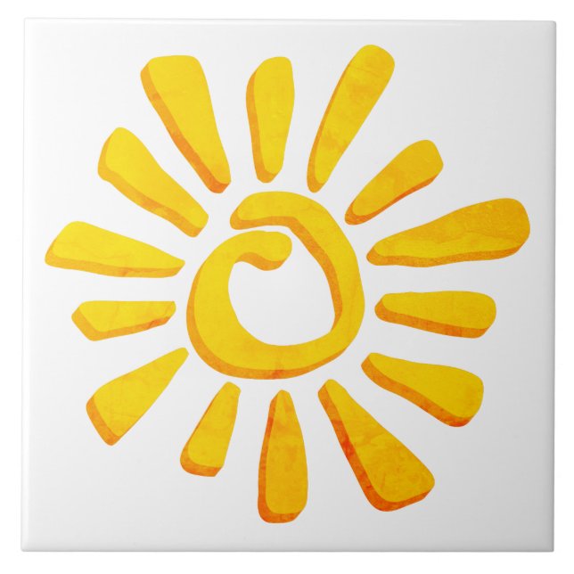 Sun orange yellow drawing texturized tribal tile (Front)