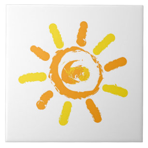 Sun orange yellow drawing tile