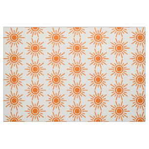 Sun Pattern 02 - Orange on White Fabric