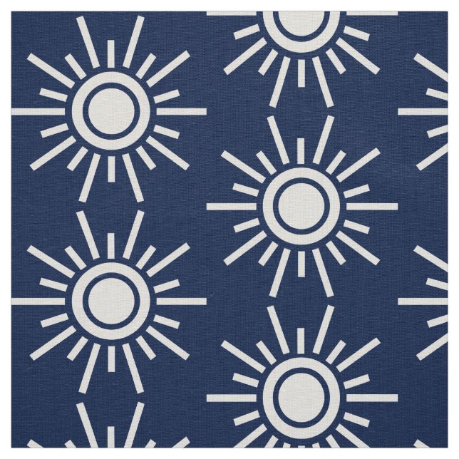 Sun Pattern 02 - White on Dark Blue Indigo 001744 Fabric (Swatch)