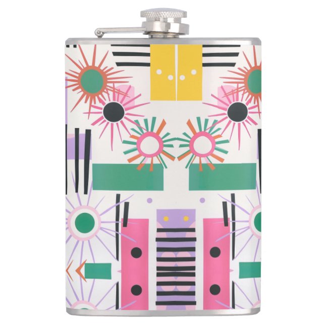 Sun Pattern whimsical Hip Flask (Front)
