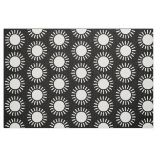 Sun Pattern - White on Black Fabric