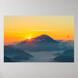 Sun peaking behind Uršlja gora, Slovenia Poster