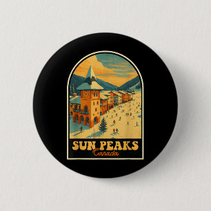 Sun Peaks Canada Vintage Design Retro Ski Village 2 Inch Round Button