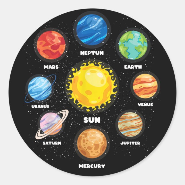 Sun Planets Outer Space Scientist Astronaut Space  Classic Round Sticker (Front)