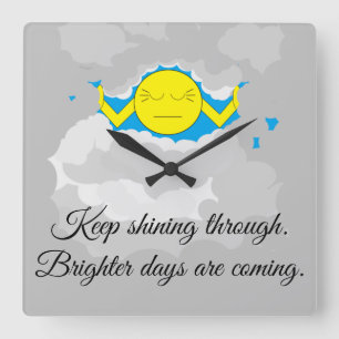 Sun Pushing Through Storm Clouds:   Square Wall Clock
