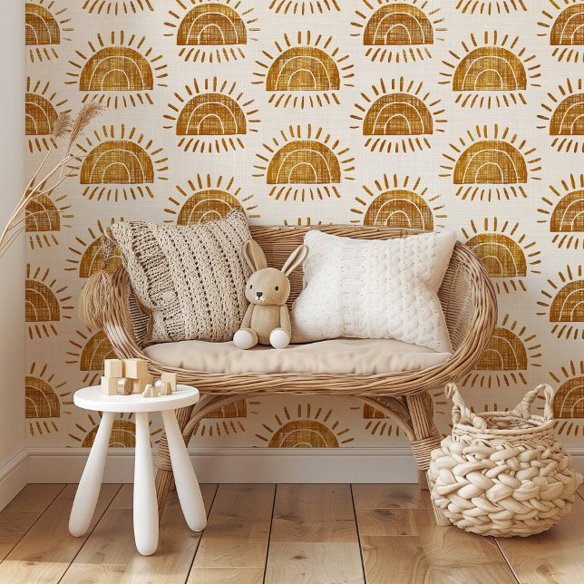 Sun & Rainbow Union Blockprint Peel & Stick Wallpaper (Creator Uploaded)