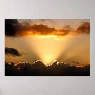 Sun rays and dark clouds poster