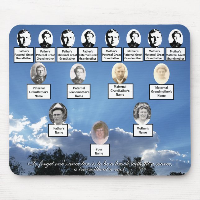 Sun Rays Family Tree Photos Ancestor Quote Mouse Pad (Front)