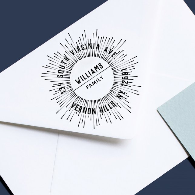 Sun Rays Modern Elegant Family Return Address Rubber Stamp (Sun Rays Modern Elegant Family Return Address Rubber Stamp)