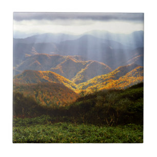 Sun Rays Over Shirakami-Sanchi Mountains Tile