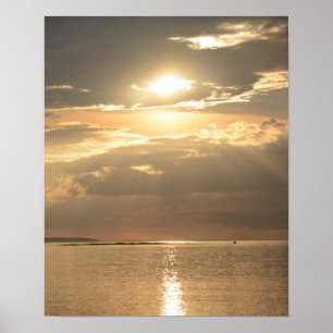 Sun Rays Through Clouds Over Sea Poster