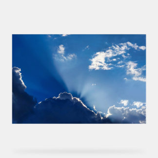 Sun Rays Wall Art Blue Sky Minimalist Clouds Acrylic Sign