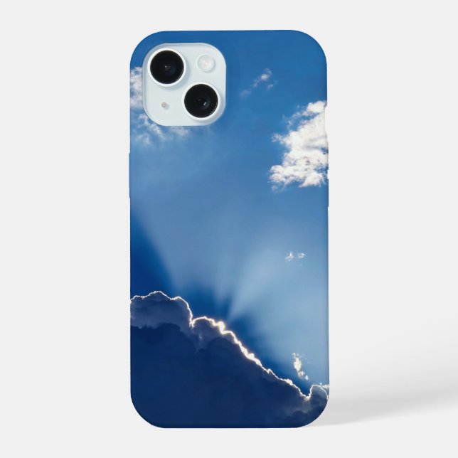 Sun Rays Wall Art Blue Sky Minimalist Clouds iPhone 15 Case (Back)