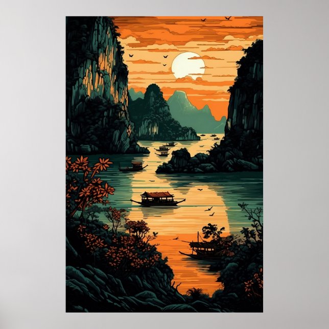 Sun Rising Over River Poster Art Imprimer Wall Art (Devant)