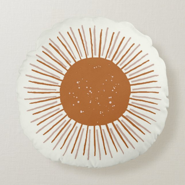 Sun rust boho round pillow dorm decor (Front)