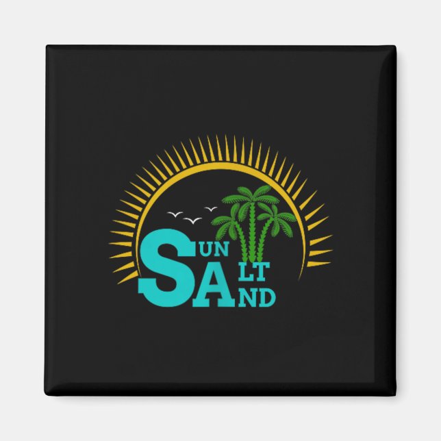 Sun Salt Sand Funny Beach Palm Tree Summer Magnet (Front)