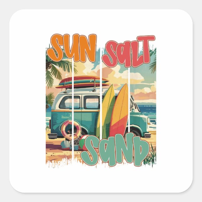 Sun, Salt, Sand – Retro Beach Vibes Square Sticker (Front)